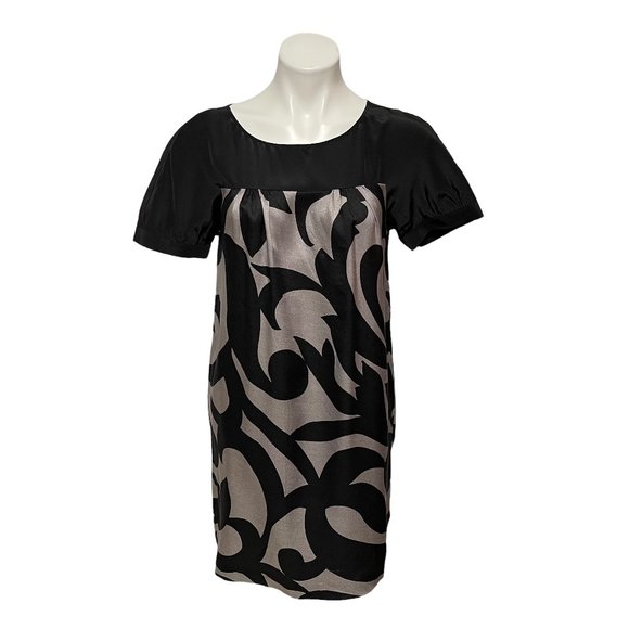 Cynthia Steffe Medium Twelfth Street Silk Black Silver Abstract Shift Dress - Picture 2 of 7